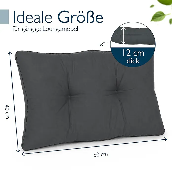Beautissu Sitzauflage XLuna - Outdoor Lounge, 1 Stk., Polyester, Graphitgrau - Dunkelgraues gestepptes Loungekissen, 50x40x12 cm, ideal für gängige Loungemöbel.