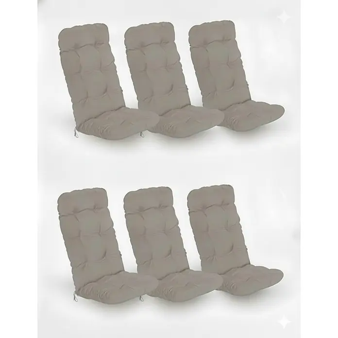 Beautissu Sitzauflage Flair HL - Hochlehner, 6 Stk., L x B x H: 120 x 50 x 8 cm, Polyester, Hellgrau - Sechs lange, gesteppte graue Stuhlkissen für Komfort und Unterstützung.