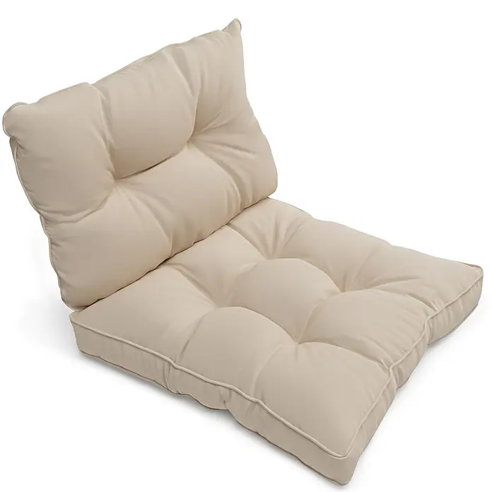 Beautissu Sitzauflage Flair Outdoor - Outdoor Lounge, 2 Stk., L x B x H: 60 x 60 x 22 cm, Polyester, Natur - Beiges, getuftetes zweiteiliges Kissen mit separater Rückenlehne und Sitzfläche für bequemes Sitzen.