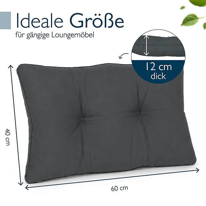 Beautissu Sitzauflage XLuna - Outdoor Lounge, 1 Stk., Polyester, Graphitgrau - Dunkelgraues getuftetes Loungekissen, 60x40x12 cm, ideal für gängige Loungemöbel.