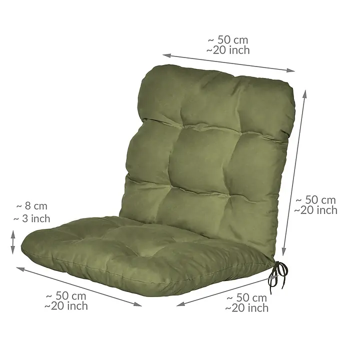 Beautissu Sitzauflage Flair - Niederlehner, 2 Stk., L x B x H: 100 x 50 x 8 cm, Polyester, Olivgrün - Olivgrünes, getuftetes Stuhlkissen mit Rücken- und Sitzfläche, Maße ca. 50x50x8 cm.