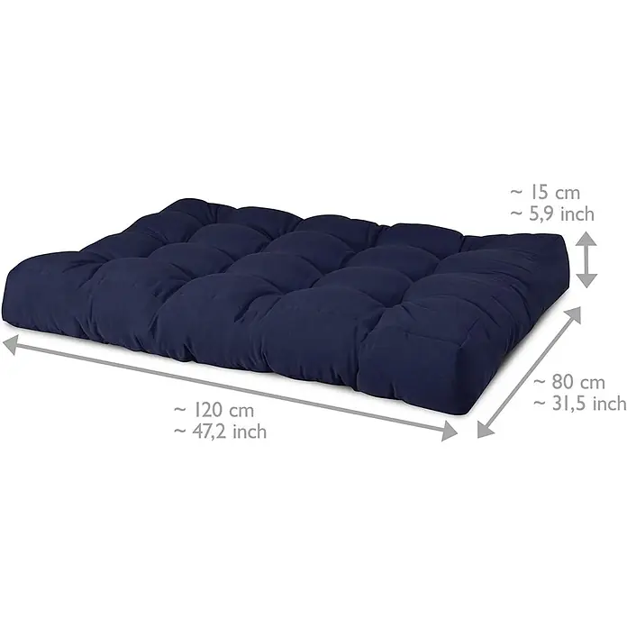 Beautissu Sitzauflage Eco Style - Europalette, 2 Stk., Polyester, Dunkelblau - Dunkelblaues, getuftetes Futon-Kissen.