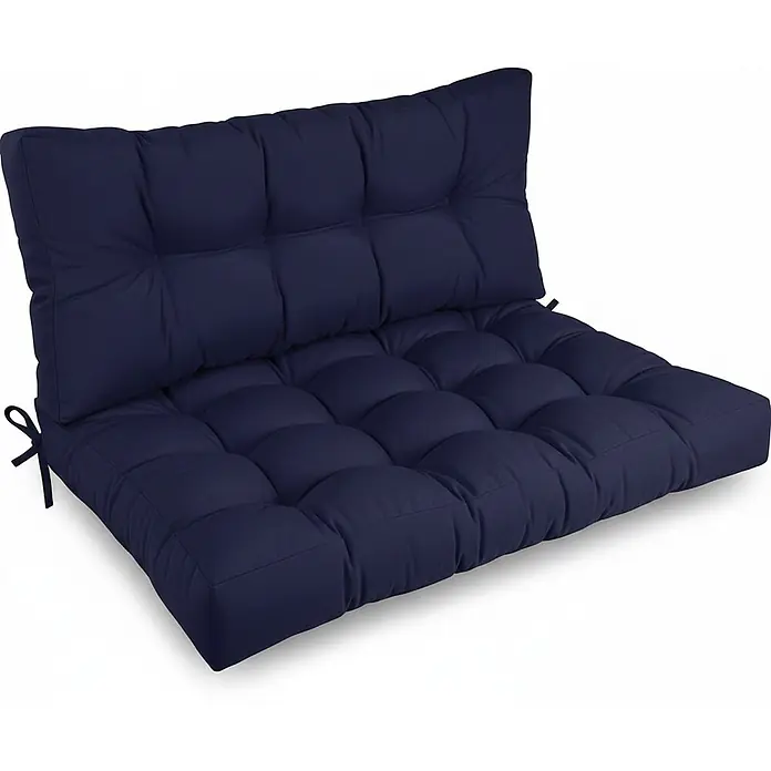 Beautissu Sitzauflage Eco Style - Europalette, 1 Stk., Polyester, Dunkelblau - Marineblaues, gestepptes Outdoor-Kissen-Set mit Rücken- und Sitzteil, inklusive Befestigungsbändern.