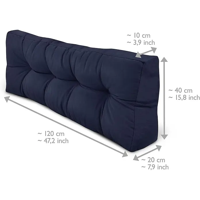 Beautissu Sitzauflage Eco Style - Europalette, 1 Stk., Polyester, Dunkelblau - Dunkelblaues getuftetes Keilkissen, 120 cm lang, ideal als Rückenlehne oder Sitzunterlage.