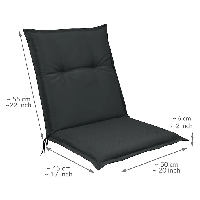 Beautissu Sitzauflage Base NL - Niederlehner, 2 Stk., L x B x H: 100 x 50 x 6 cm, Polyester, Graphitgrau - Dunkelgraues Stepp-Stuhlkissen, Rückenhöhe 55cm, Sitzfläche 45x50cm, 6cm dick.