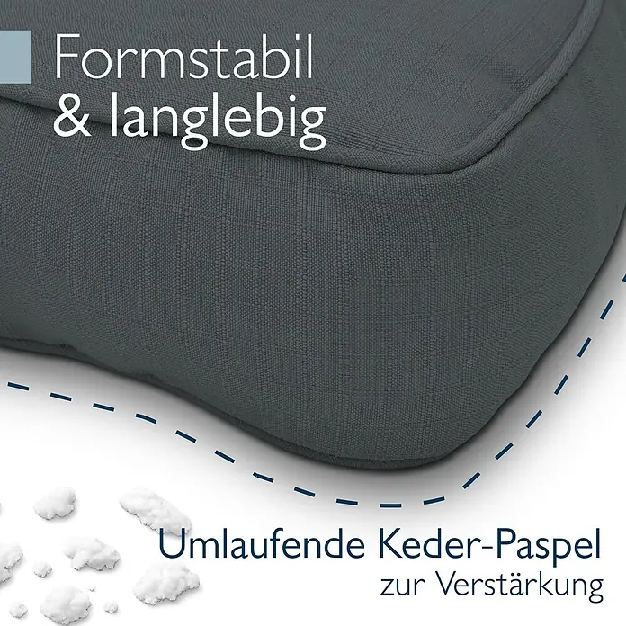 Beautissu Sitzauflage XLuna - Outdoor Lounge, 1 Stk., L x B x H: 60 x 60 x 10 cm, Polyester, Graphitgrau - Dunkelgraues Kissen aus strapazierfähigem Stoff mit umlaufender Keder-Paspel zur Verstärkung und stützender Füllung.