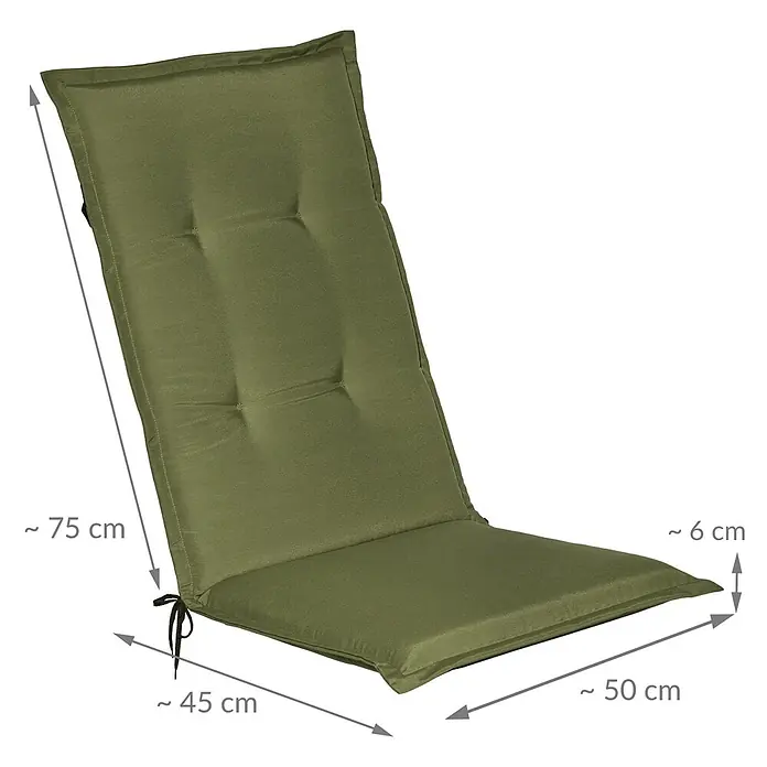 Beautissu Sitzauflage Loft HL - Hochlehner, 2 Stk., L x B x H: 0 x 0 x 0 cm, Polyester, Olivgrün - Olivgrünes, getuftetes Stuhlkissen mit Rückenbindern. Maße: Rücken 75cm, Sitz 50x45cm, 6cm dick.