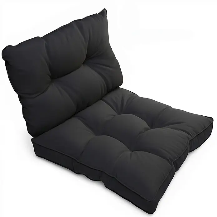 Beautissu Sitzauflage Flair Outdoor - Outdoor Lounge, 2 Stk., L x B x H: 60 x 60 x 22 cm, Polyester, Graphitgrau - Schwarzes, getuftetes zweiteiliges Stoffkissen für bequemes Sitzen, mit Rücken- und Sitzteil.