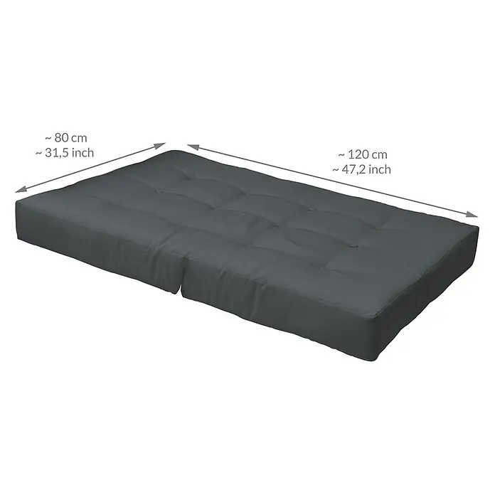 Beautissu Sitzauflage ECO Elements - Europalette, 1 Stk., L x B x H: 120 x 80 x 15 cm, Polyester, Graphitgrau - Dunkelgraue getuftete Futonmatratze, ca. 80x120 cm, ideal zum Sitzen.