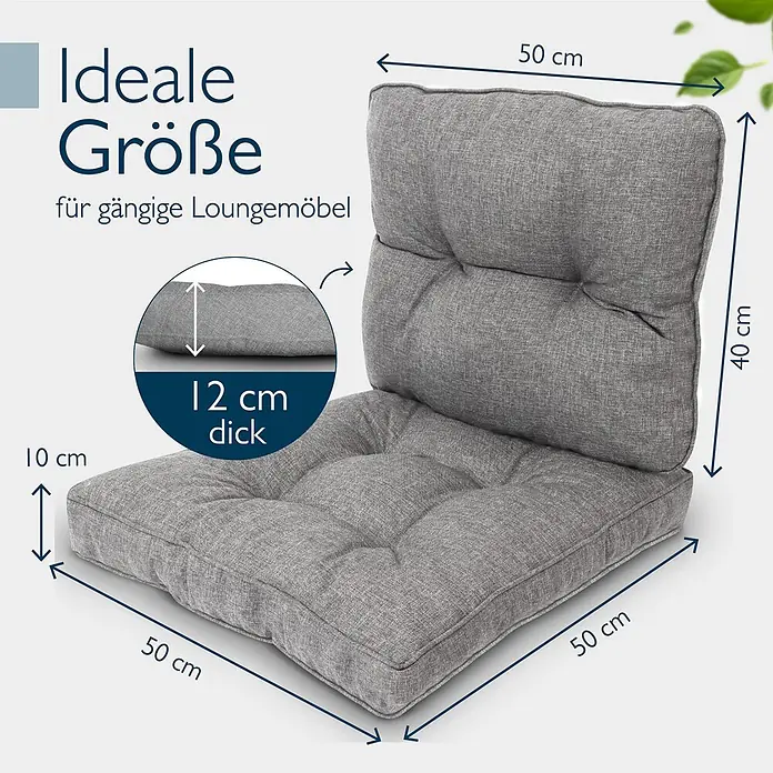 Beautissu Sitzauflage Beauflair LK - Outdoor Lounge, 2 Stk., L x B x H: 50 x 50 x 22 cm, Polyester, Hellgrau - Graues, getuftetes Loungemöbel-Kissenset (Sitz 50x50 cm, Rückenlehne 50x40 cm) mit 10-12 cm Dicke, ideal für Lounge-Möbel.