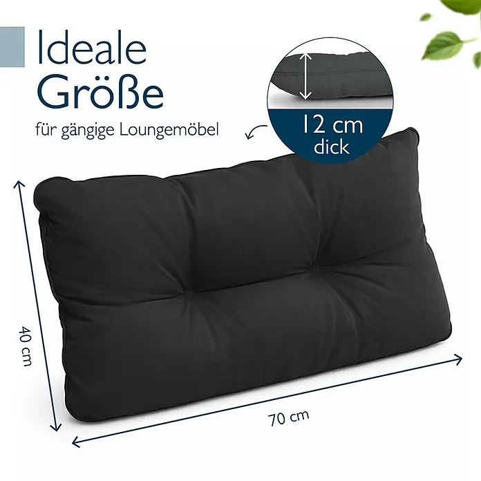 Beautissu Sitzauflage Flair LK - Outdoor Lounge, 1 Stk., Polyester, Graphitgrau - Schwarzes getuftetes Rechteckkissen, 70x40x12 cm, ideal für Loungemöbel.