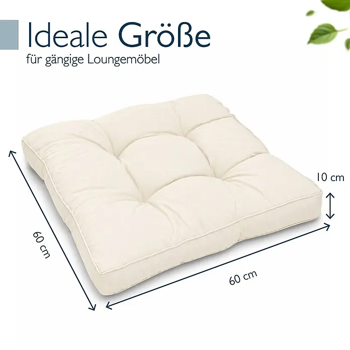 Beautissu Sitzauflage XLuna - Outdoor Lounge, 1 Stk., Polyester, Natur - Cremefarbenes, getuftetes Lounge-Sitzkissen (60x60x10 cm), ideal für Loungemöbel.