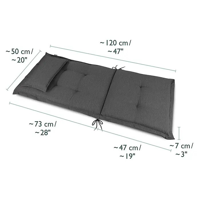 Beautissu Sitzauflage HighLux HL - Hochlehner, 1 Stk., L x B x H: 120 x 52 x 7 cm, Polyester, Anthrazit - Dunkelgraues getuftetes Kissen mit mehreren Abschnitten und Maßen.