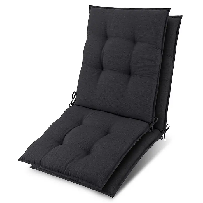 Beautissu Sitzauflage Sun-NL - Niederlehner, 2 Stk., Polyester, Anthrazit-uni - Dunkelgraues, getuftetes Gartenstuhlpolster aus strukturiertem Stoff mit Bindebändern, gefaltet.
