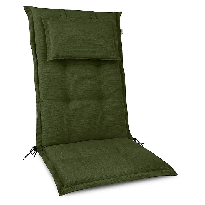 Beautissu Sitzauflage HighLux HL - Hochlehner, 1 Stk., Polyester, Dunkelgrün - Olivgrünes, strukturiertes Stuhlkissen mit integrierter Kopfstütze und Bindebändern.
