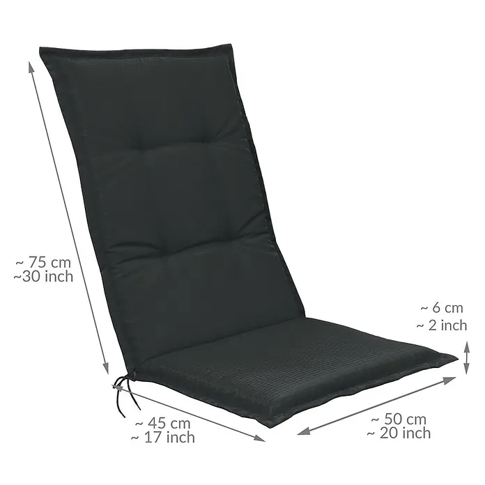 Beautissu Sitzauflage Base HL - Hochlehner, 4 Stk., L x B x H: 120 x 50 x 6 cm, Polyester, Graphitgrau - Schwarze, gesteppte Hochlehnerauflage aus Stoff mit Bindebändern.