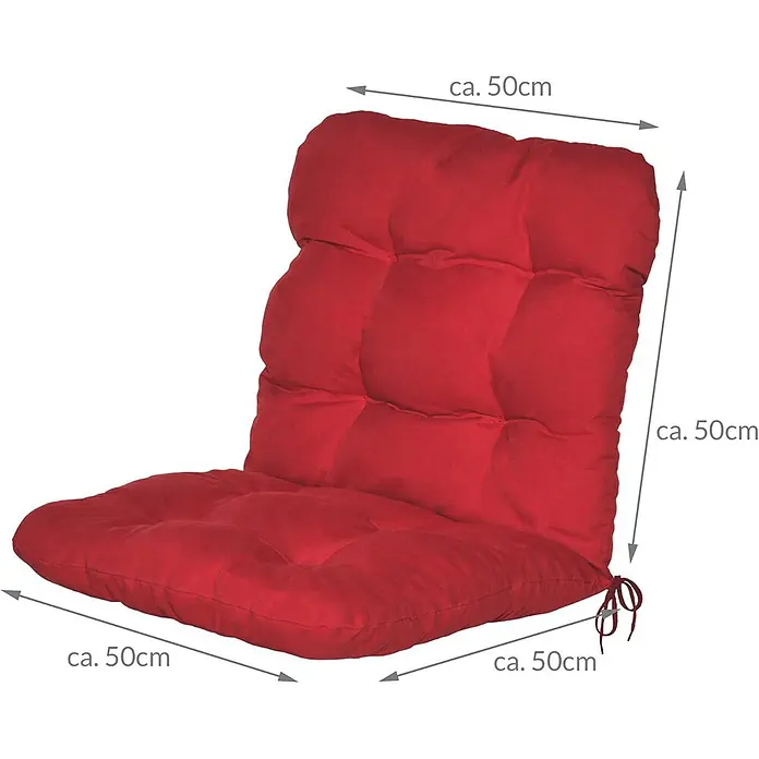 Beautissu Sitzauflage Flair NL - Niederlehner, 8 Stk., L x B x H: 100 x 50 x 8 cm, Polyester, Rot - Rotes, gestepptes Stuhlkissen mit integrierter Rückenlehne und Bändern.