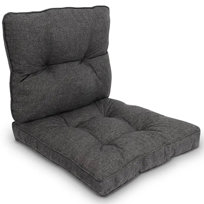 Beautissu Sitzauflage Beauflair LK - Outdoor Lounge, 2 Stk., L x B x H: 60 x 60 x 22 cm, Polyester, Graphitgrau - Dunkelgraues getuftetes Outdoor-Sitz- und Rückenkissen-Set.