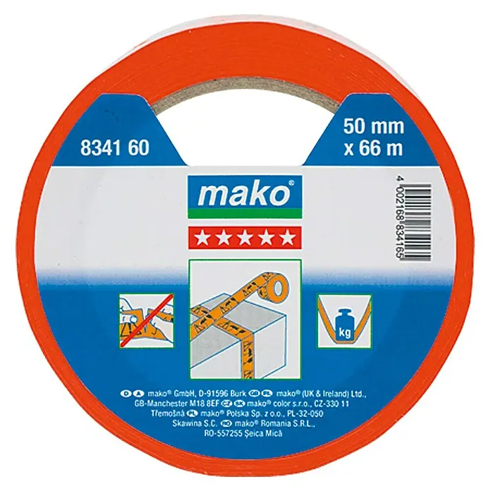 Signal-Packband - Leuchtorange, 66 m x 50 mm - Rolle orangefarbenes Klebeband "mako", 50 mm breit und 66 m lang, ideal zum Verpacken und für Bastelarbeiten.