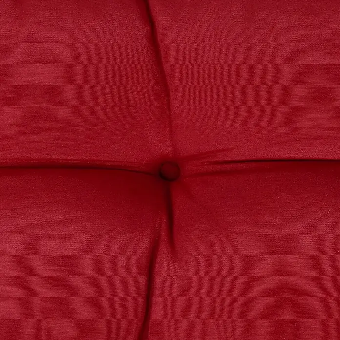 Beautissu Sitzauflage Eco Style - Europalette, 1 Stk., Polyester, Rot - Nahaufnahme eines roten, getufteten Stoffkissens mit zentralem Knopf und gesteppten Falten.