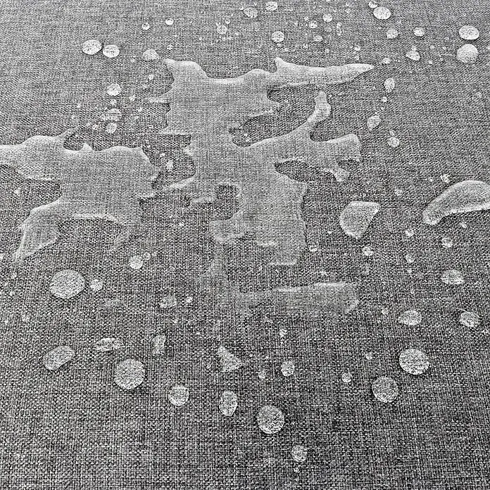 Beautissu Sitzauflage Ilano - Outdoor Lounge, 2 Stk., Polyester, Hellgrau - Grauer gewebter Stoff mit Wassertropfen und einem Fleck, der seine wasserabweisenden Eigenschaften zeigt.