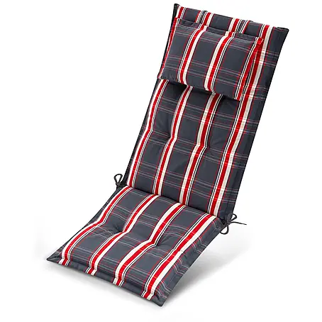 Premium Hochlehnerauflage 120x50x7cm, Grau-Rot-Kariert