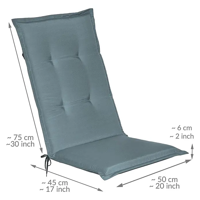 Beautissu Sitzauflage Loft HL - Hochlehner, 2 Stk., L x B x H: 0 x 0 x 0 cm, Polyester, Taubenblau - Graues getuftetes Stuhlkissen mit Bändern, Rückenlehne ca. 75x45 cm, Sitzfläche ca. 50x45 cm, Dicke ca. 6 cm.