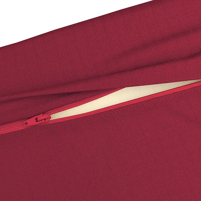 Beautissu Sitzauflage ECO Elements - Europalette, 2 Stk., Polyester, Rot - Roter Stoffkissenbezug mit geöffnetem Reißverschluss, der hellen Schaumstoff enthüllt.