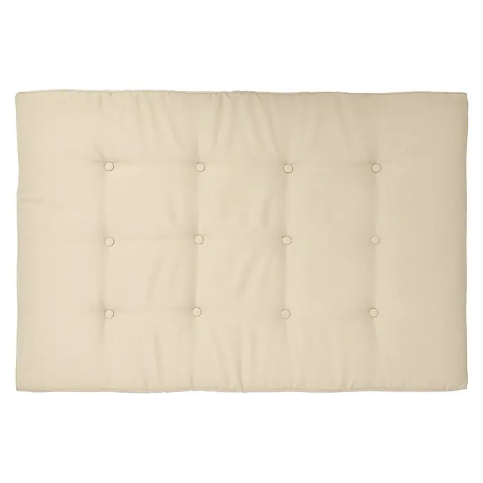 Beautissu Sitzauflage ECO Elements - Europalette, 1 Stk., Polyester, Natur - Helles beiges getuftetes Kissen mit Knopfdetails.