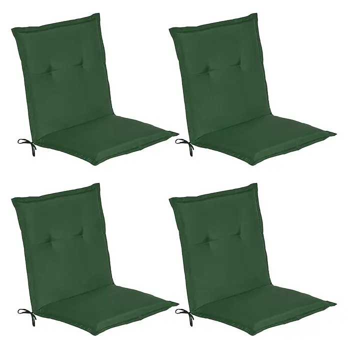 Beautissu Sitzauflage Loft Nl - Niederlehner, 4 Stk., L x B x H: 100 x 50 x 6 cm, Polyester, Dunkelgrün - Set aus vier dunkelgrünen Stuhlkissen mit Bändern.