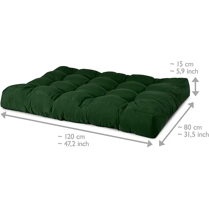 Beautissu Sitzauflage Eco Style - Europalette, 1 Stk., L x B x H: 120 x 80 x 15 cm, Polyester, Dunkelgrün - Dunkelgrünes, getuftetes Bodensitzkissen aus Samt mit Maßen: 120x80x15 cm.