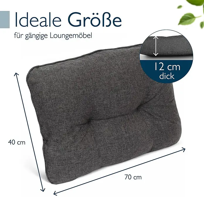 Beautissu Sitzauflage Beauflair - Outdoor Lounge, 1 Stk., Polyester, Graphitgrau - Dunkelgraues Loungekissen mit Maßen: 70 cm lang, 40 cm breit, 12 cm dick.