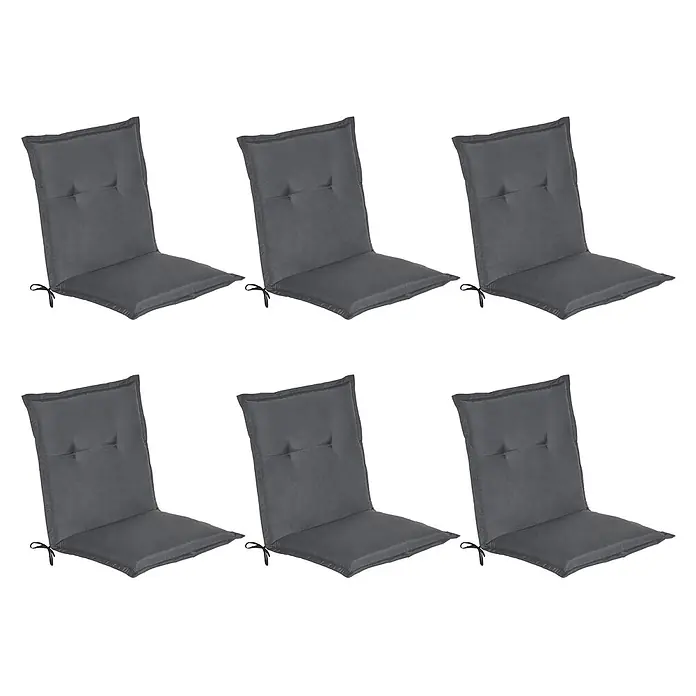 Beautissu Sitzauflage Loft NL - Niederlehner, 6 Stk., L x B x H: 100 x 6 x 50 cm, Polyester, Graphitgrau - Sechs dunkelgraue, zweiteilige Stuhlkissen mit Bindebändern.