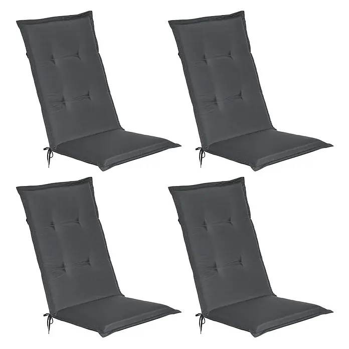 Beautissu Sitzauflage Loft Hl - Hochlehner, 4 Stk., Polyester, Graphitgrau - Vier dunkelgraue, getuftete Stuhlkissen mit Bändern, passend für Gartenmöbel.