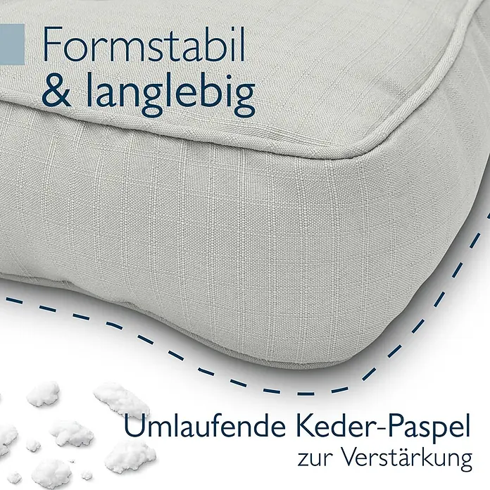 Beautissu Sitzauflage XLuna - Outdoor Lounge, 1 Stk., L x B x H: 70 x 70 x 10 cm, Polyester, Hellgrau - Strapazierfähiges hellgraues Kissen mit formstabiler Füllung. Mit umlaufender Keder-Paspel zur Verstärkung.