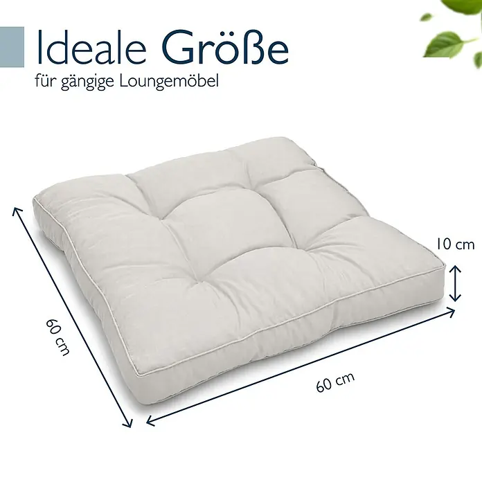 Beautissu Sitzauflage XLuna - Outdoor Lounge, 1 Stk., L x B x H: 50 x 50 x 10 cm, Polyester, Hellgrau - Helles, gestepptes Sitzkissen, 60x60x10 cm, ideal für Loungemöbel.