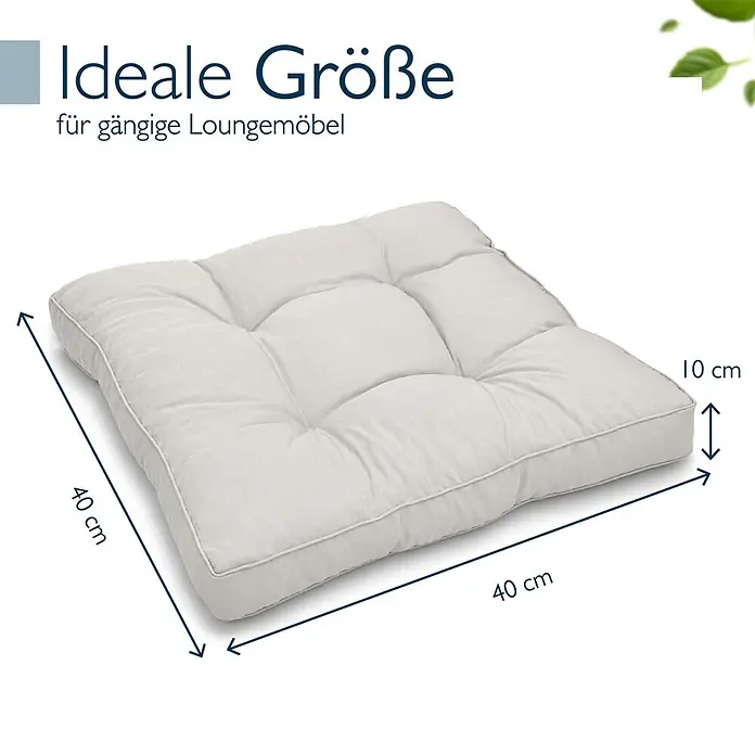 Beautissu Sitzauflage XLuna - Outdoor Lounge, 1 Stk., L x B x H: 40 x 40 x 10 cm, Polyester, Hellgrau - Helles, getuftetes Kissen, 40x40x10 cm, ideal für Loungemöbel.