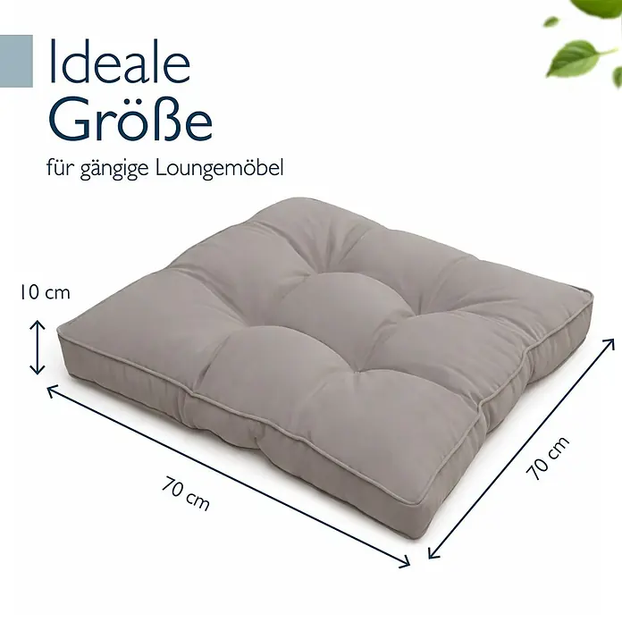 Beautissu Sitzauflage Flair LK - Outdoor Lounge, 1 Stk., Polyester, Hellgrau - Helles graues getuftetes Loungesitzkissen (70x70x10 cm), ideal für Loungemöbel.