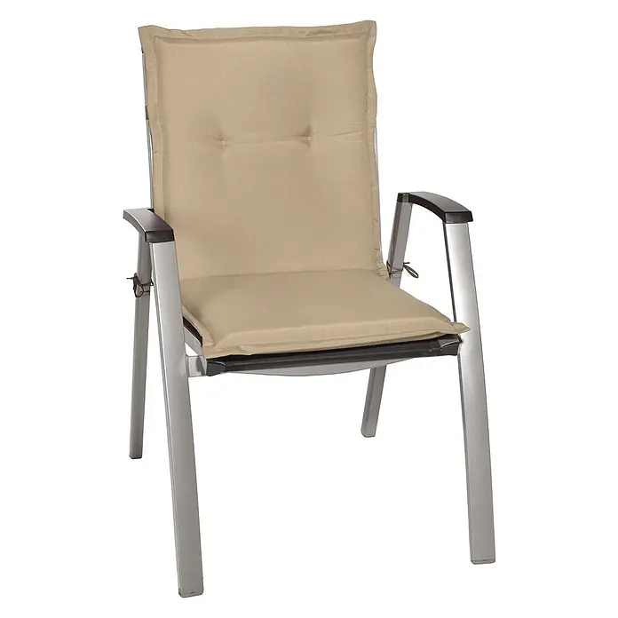 Beautissu Sitzauflage Loft NL - Niederlehner, 6 Stk., L x B x H: 100 x 6 x 50 cm, Polyester, Natur - Aluminium-Gartenstuhl mit beigen Polstern für den Außenbereich.