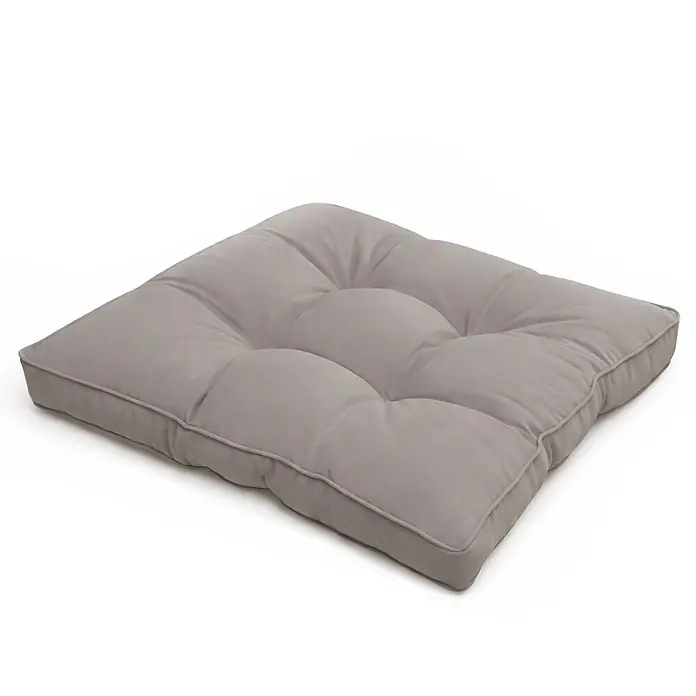 Beautissu Sitzauflage Flair LK - Outdoor Lounge, 1 Stk., Polyester, Hellgrau - Hellgraues, getuftetes quadratisches Kissen mit Paspelierung.