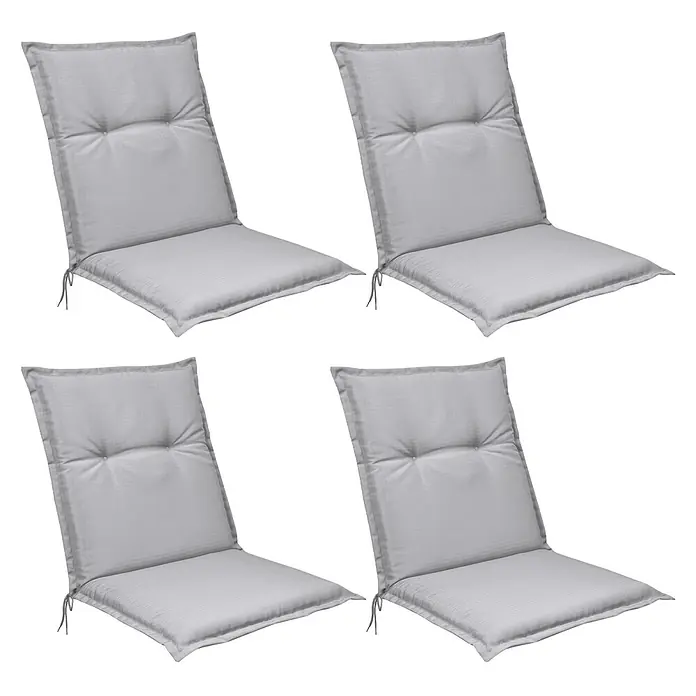 Beautissu Sitzauflage Base NL - Niederlehner, 4 Stk., Polyester, Hellgrau - Vier graue Stoff-Sitzkissen mit Knopfheftung und Befestigungsbändern.