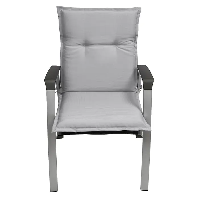 Beautissu Sitzauflage Base NL - Niederlehner, 1 Stk., L x B x H: 100 x 50 x 6 cm, Polyester, Hellgrau - Moderner Sessel mit hellgrauen Polstern, silbernem Gestell und dunkelgrauen Armlehnen.