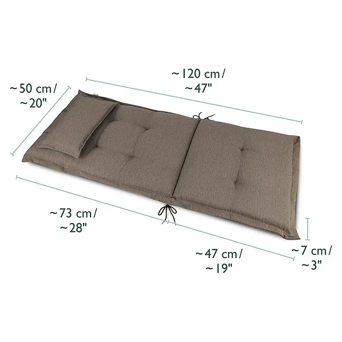 Beautissu Sitzauflage HighLux HL - Hochlehner, 1 Stk., Polyester, Taupe - Gestepptes braun/taupefarbenes Outdoor-Kissen, in zwei Abschnitte gefaltet mit Bändern.