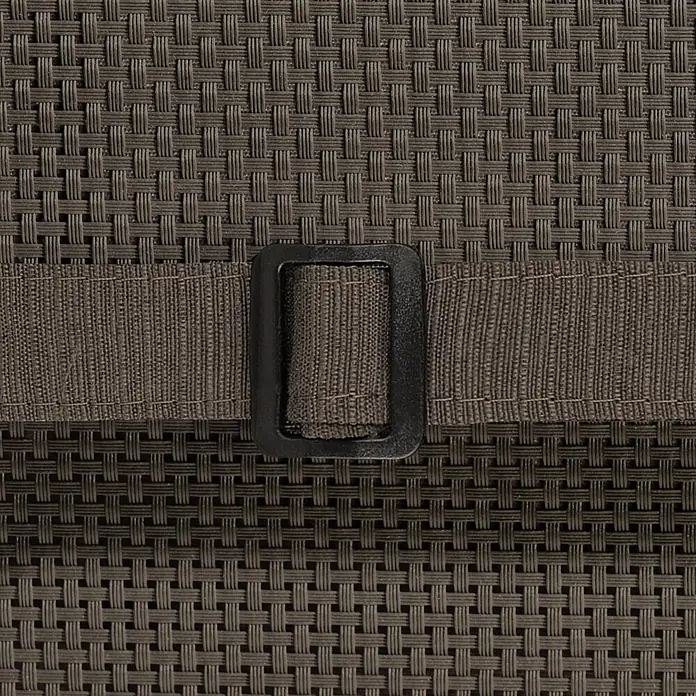Beautissu Sitzauflage HighLux HL - Hochlehner, 1 Stk., Polyester, Taupe - Dunkelbraune Flechttextur mit horizontalem Gurtband und schwarzer Schnalle.