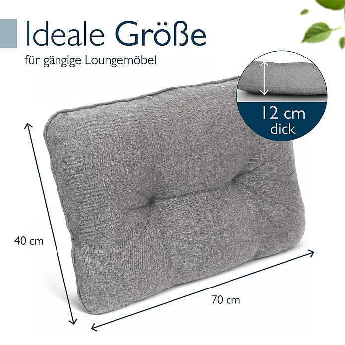 Beautissu Sitzauflage Beauflair - Outdoor Lounge, 1 Stk., L x B x H: 70 x 12 x 40 cm, Polyester, Hellgrau - Graues Stoffkissen mit Knopfheftung, 40x70x12 cm, ideal für Loungemöbel.