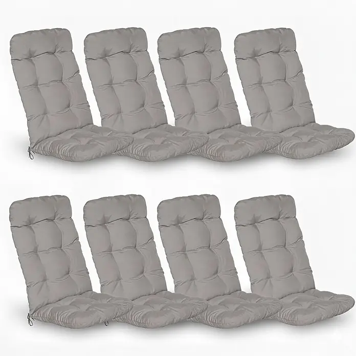 Beautissu Sitzauflage Flair HL - Hochlehner, 8 Stk., Polyester, Hellgrau - Acht graue, gesteppte Hochlehner-Sitzkissen.