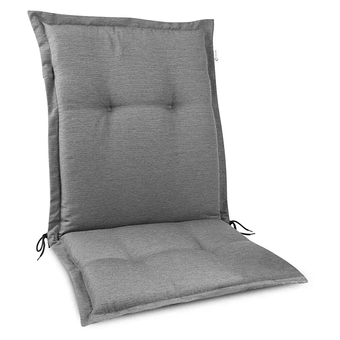 Beautissu Sitzauflage HighLux NL - Niederlehner, 1 Stk., L x B x H: 105 x 50 x 7 cm, Polyester, Hellgrau - Graues geripptes Stuhlkissen mit getufteten Abschnitten und schwarzen Befestigungsbändern.