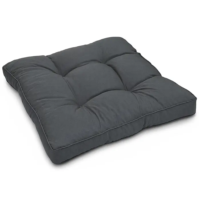Beautissu Sitzauflage XLuna - Outdoor Lounge, 1 Stk., L x B x H: 40 x 40 x 10 cm, Polyester, Graphitgrau - Dunkelgraues, getuftetes Stoff-Sitzkissen, quadratische Form.