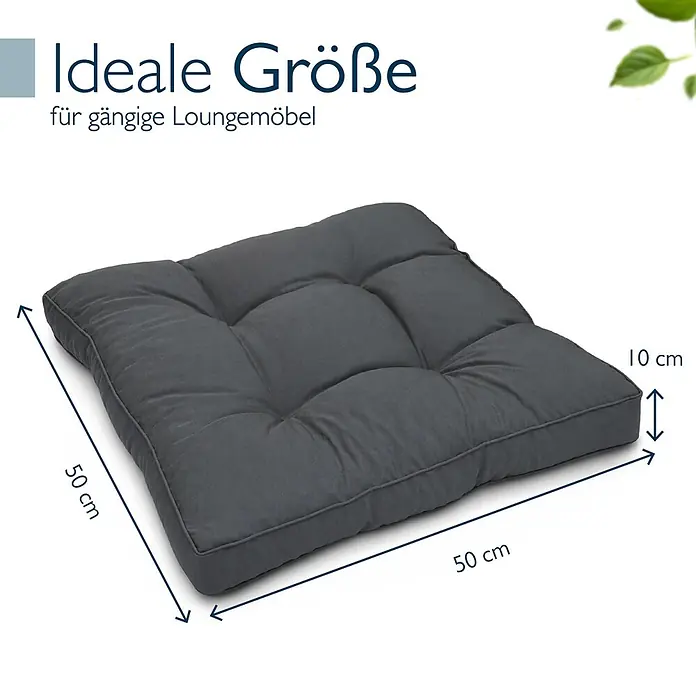Beautissu Sitzauflage XLuna - Outdoor Lounge, 1 Stk., Polyester, Graphitgrau - Dunkelgraues, getuftetes Kissen mit den Maßen 50x50x10 cm.