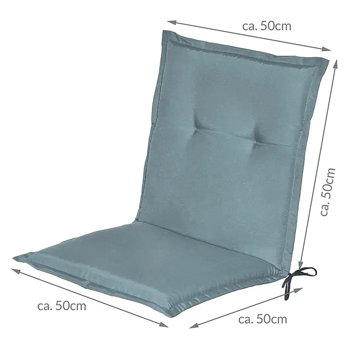 Beautissu Sitzauflage Loft Nl - Niederlehner, 6 Stk., L x B x H: 0 x 0 x 0 cm, Polyester, Taubenblau - Zweiteiliges, gestepptes graublaues Stuhlkissen mit Bindebändern, ca. 50x50 cm Sitzfläche und 50 cm Rücken.